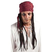 Perruque Pirate Homme PTIT CLOWN - Modèle Pirate avec Dreadlocks et Foulard - Rouge et Noir