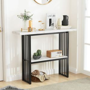 Table Console 120 Cm Avec Étagère - Design Industriel - Pour Entrée, Salon, Couloir - Marron Et Métal Noir