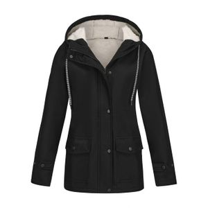 Veste Imperméable Femme Peluche Chaude - Coupe-Vent Avec Capuche, Poches Et Zippée, Grande Taille