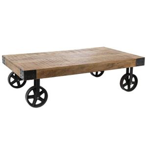 Industriel Table Basse Carree Sur Roues Fer Wolof Recycle