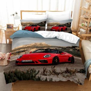 SmoIocn Housse De Couette 220 X 230 Cm +2 Taie DOreillerpaysage De Voiture De Sport Rouge Piste Brumeuse Prairie Alpine Ensemble De Literie Pour Enfants Gar/çons Et Filles Parure De Lit 3 Personnes