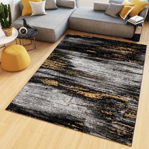 TAPIS TAPISO Tapis Salon Poil Court Maya Gris Noir Jaune