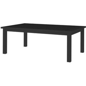 TABLE BASSE JARDIN  Table basse rectangulaire de jardin plateau à lattes dim. 100L x 60l x 37H cm pieds antidérapants alu noir