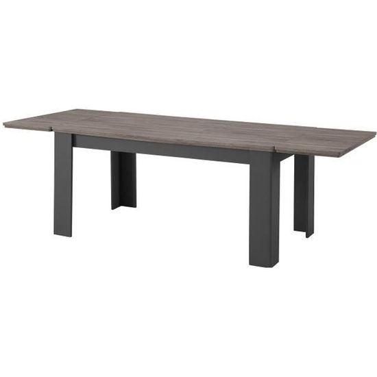 DESSY Table à manger extensible de 6 à 10 personnes style contemporain  - L 160 - 239 x l 90 cm - Gris mat et décor bois