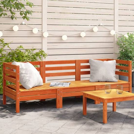 Canapé Central De Jardin En Pin Massif Avec Coussins - Modulaire, Design Scandinave, Extérieur - 11