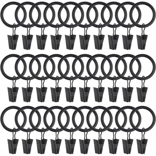 Lot De 40 Anneaux Rideaux Métal Noir Avec Oeillets - 4,5 Cm Diamètre Intérieur - Vintage
