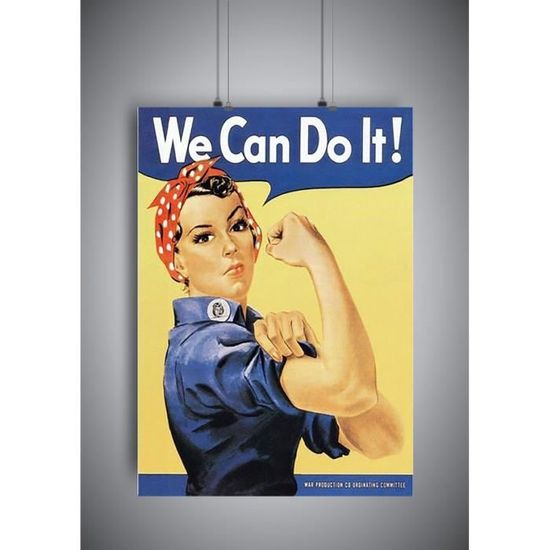Poster Vintage "We Can Do It!" (Rosie La Riveteuse) - Affiche Rétro Propaganda - Impression Haute Qualité Sur Papier Satiné 300g - Format Sans Bord Pour Encadrement