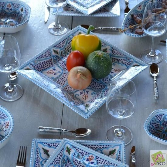 Plat Octogonal Marocain Turquoise - L 20 Cm