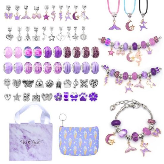 Kit De Création De Bracelets Pour Filles 8-12 Ans - 66 Pièces (perles, Pendentifs, Chaînes) - Cadeau Créatif Et Ludique