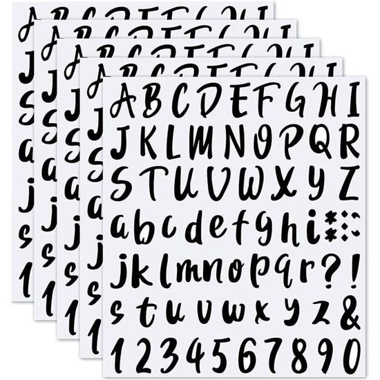 5 Feuilles Auto-Adhésif Lettres Etde Chiffres De Kit, Étanche