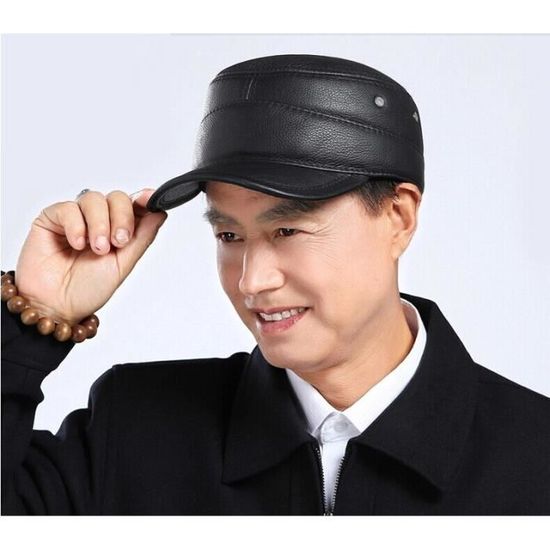 Casquette Vintage En Cuir Véritable Bleue – Style Baseball USA Réglable (Homme)