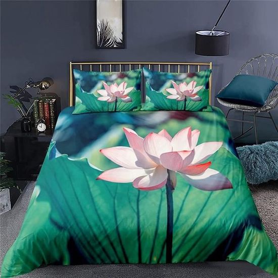 Housse De Couette 200x200 Cm + 2 Taies 65x65 Cm - Imprimé Fleurs De Cerisier Japonais 3D - Microfibre Douce - Fermeture éclair - 9