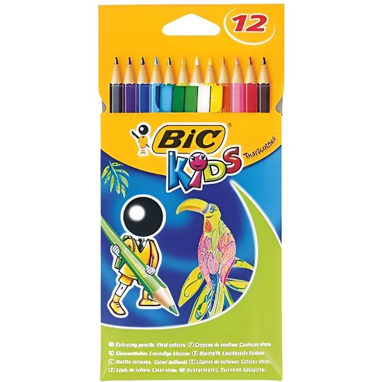 BIC Kids Tropicolors – 12 Crayons De Couleur Sans Bois, Hexagonaux, Mines 2,9 Mm – Dès 5 Ans
