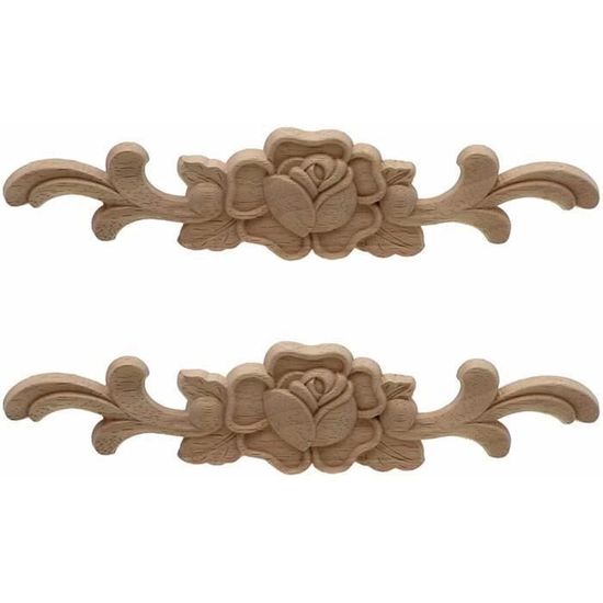 MUXSAM Lot de 2 appliques en bois sculptées en forme de rose - Artisanat européen rustique non peint pour miroir, commode, lit, porte, armoire, coffre, 7 x 7 x 1,5 cm