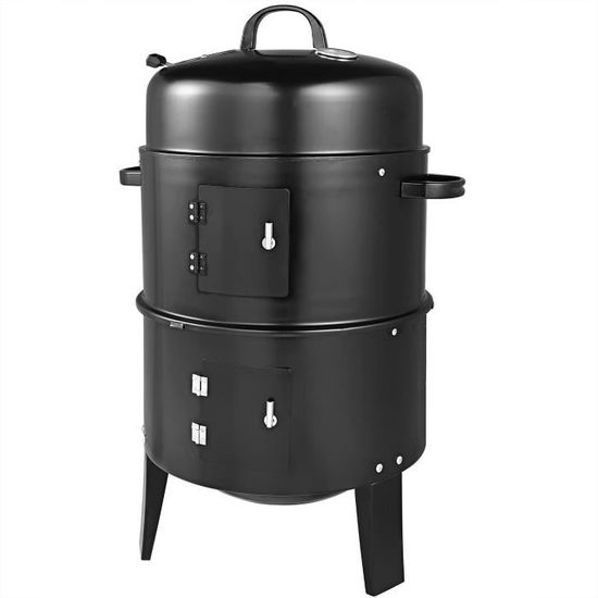 Barbecue Fumoir 3 En 1 Au Charbon De Bois - Diamètre 40 Cm, 3 étages - Avec Thermomètre Et Accessoires Inclus - Idéal Jardin - 8