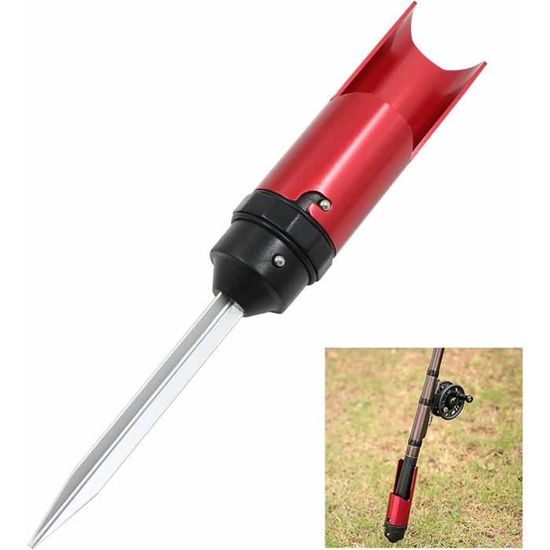 Support Canne Pêche Au Sol – Fixation En Alu Rouge, Amovible, 25,5 Cm, Stable Sur Sable, Boue Ou Pierre