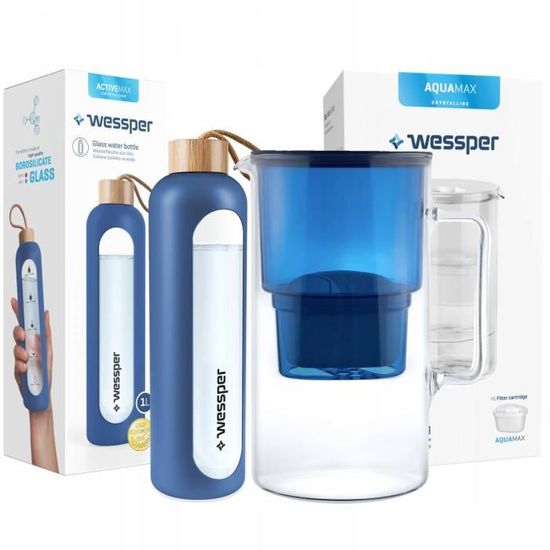 Carafe Filtrante En Verre Wessper 2,5L - Avec 1 Cartouche, Réduit Calcaire Et Chlore, Compatible Brita