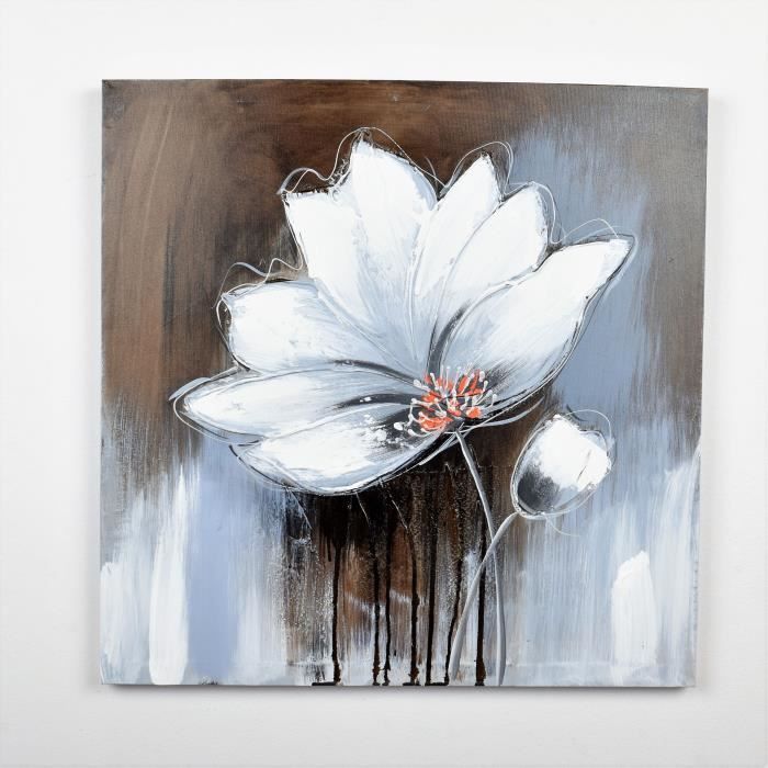 Tableau déco Fleurs 76 - Toile peinte à la main - 60 x 60 x 3 cm