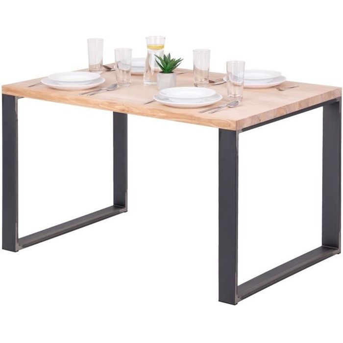 LAMO MANUFAKTUR Table à manger industrielle en bois massif - 120x80x76cm - frêne sévère - pieds acier brut - modèle modern