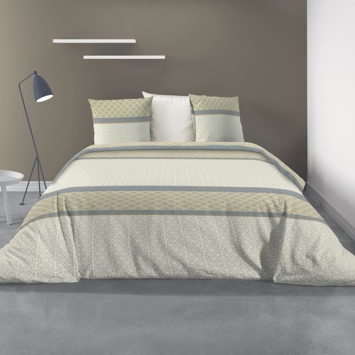 LES ATELIERS DU LINGE Parure de couette SOFRA - Microfibre - 1 housse de couette 220x240cm + 2 taies oreiller 63x63cm - Naturel