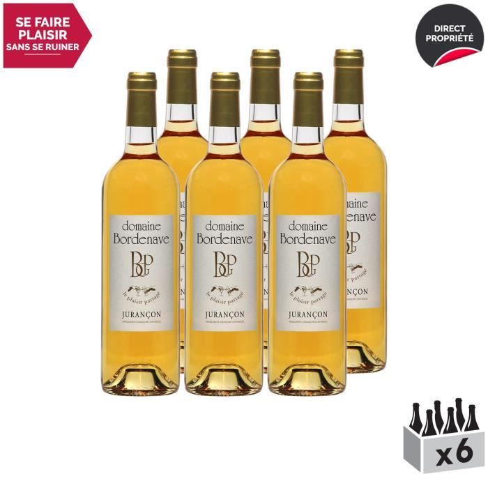 Jurançon Moelleux Le Plaisir Partagé Gros Manseng Blanc 2018 - Lot de 6x75cl - Domaine Bordenave - Vin Doux AOC Blanc du Sud-Ouest