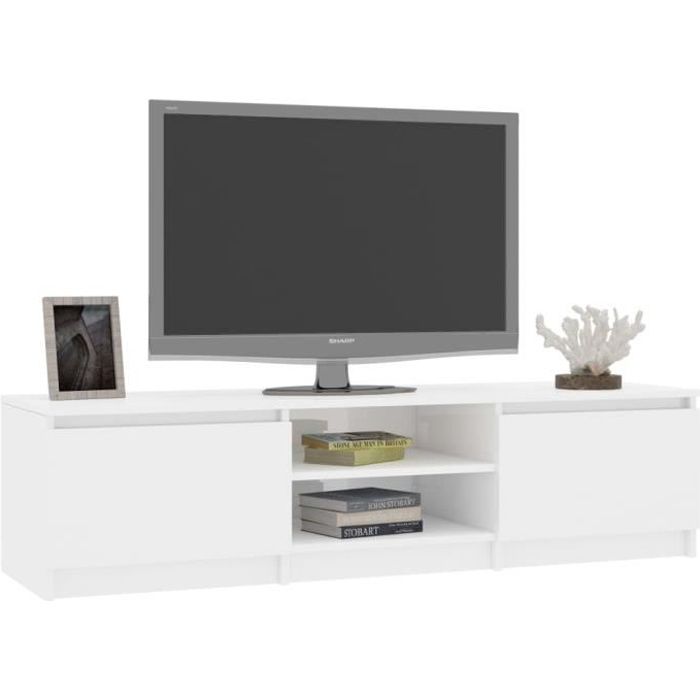 FHE Meuble TV, Blanc brillant 140 cm Aggloméré☼1