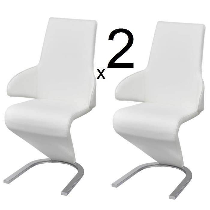 Ensemble 2 chaises en simili cuir de cuisine salon salle à manger Design Blanc