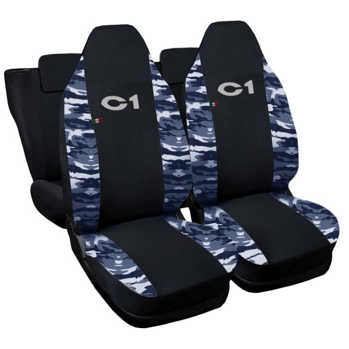 Housses de siège deux-colorés pour Citroen C1 - noir cam. Bleu