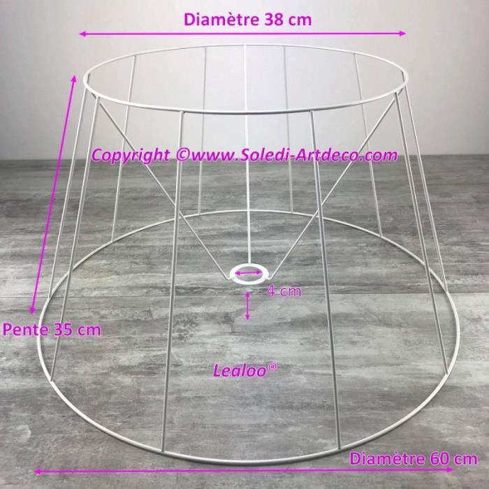 Grande Carcasse Abat-Jour Tambour 60 cm, Armature Cone 10 branches en epoxy anticorrosion, pour E27 - Unique