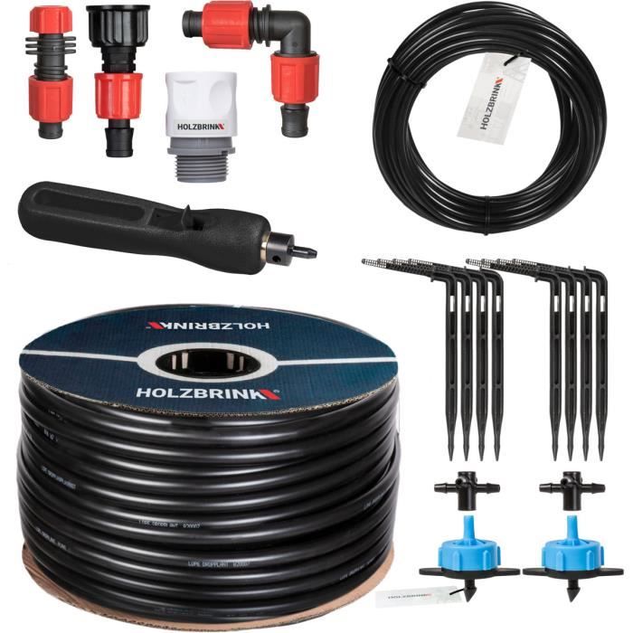 HOLZBRINK Kit d'arrosage goutte à goutte - système d'irrigation - serre - jardin - 10m Tuyau LDPE 16mm, 2x goutteur 8l/h