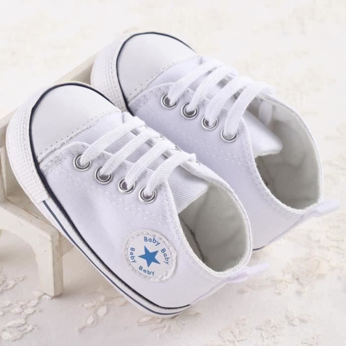 Chaussures de toile Pentagram bébé, Toddler Girl Garçon Chaussures à lacets Nouveau-né Baskets à semelle souple (Blanc 12CM)