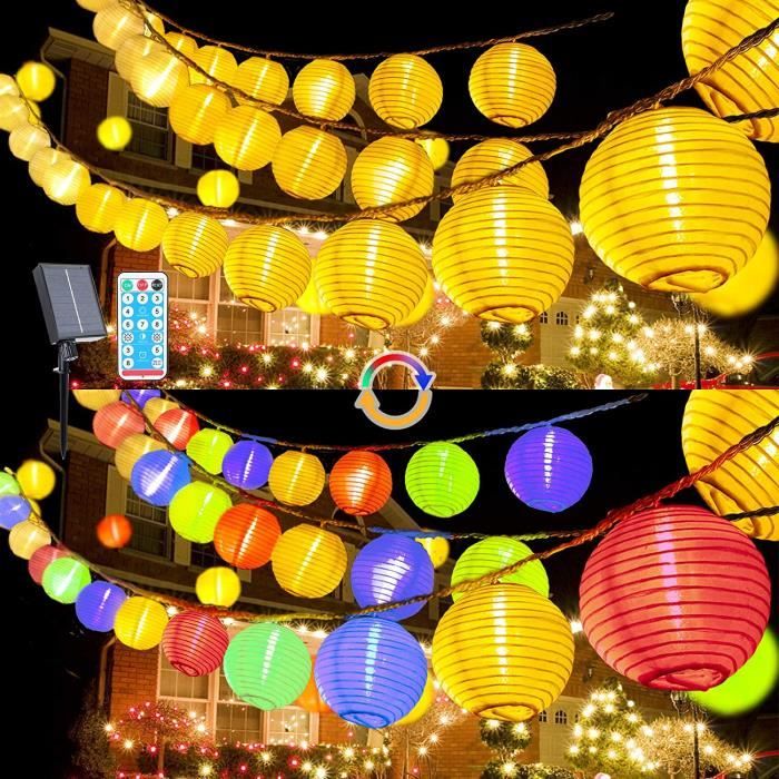 guirlande solaire exterieur Guirlande lumineuse solaire 10 m avec 40 lampions LED blanc chaud et multicolore, étanche, int129