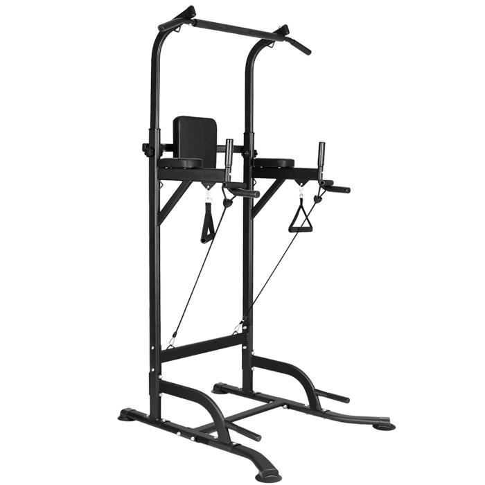 BIGZZIA Station Traction dips Multifonctions, Pull up Fitness Barre de traction ajustable Banc de Musculation Power Tower