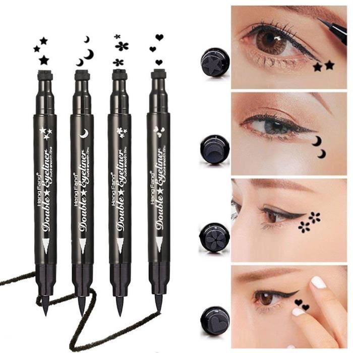 Yuccer Eyeliner Imperméable, Eyeliner Liquide Noir Waterproof, Eye Liner Stamp Longue Durée Cosmétiques de Maquillage (4 pièces)