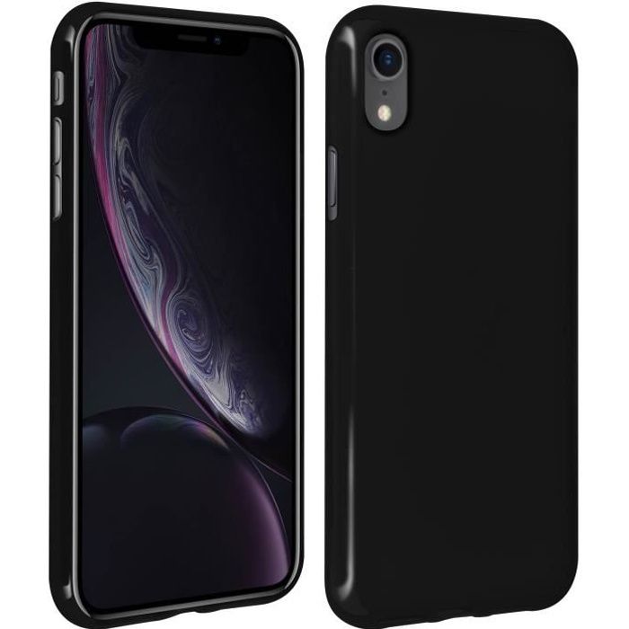 Coque iPhone XR Silicone Gel Souple Contour brillant - noire mate