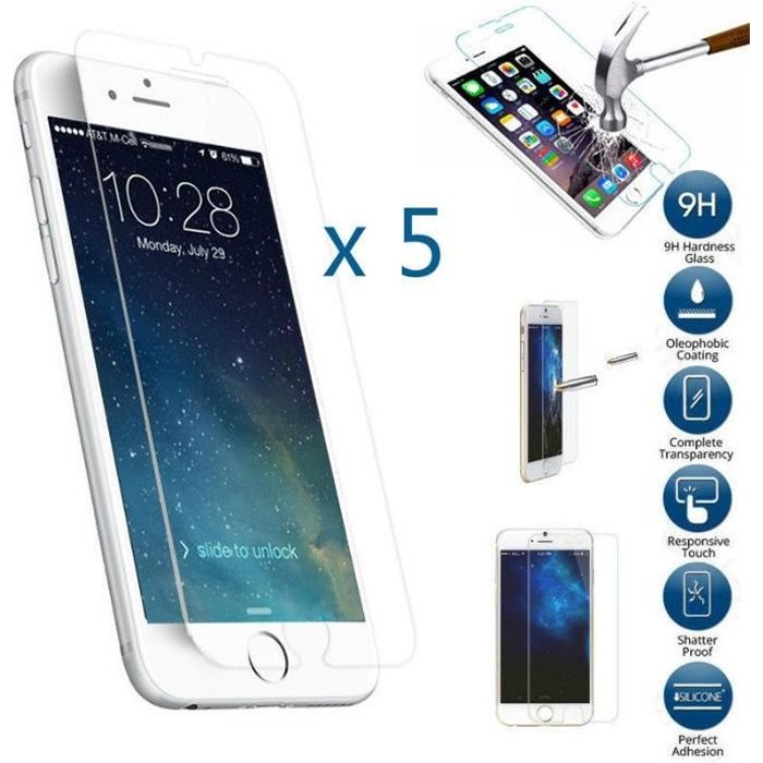 5 x Vitre d'écran verre trempé iPhone 6/6s Ultra résistant