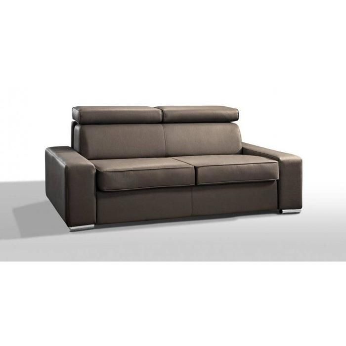 Canapé BOSTON convertible EXPRESS 140cm Sommier lattes RENATONISI matelas 18 cm taupe Cuir Inside75
