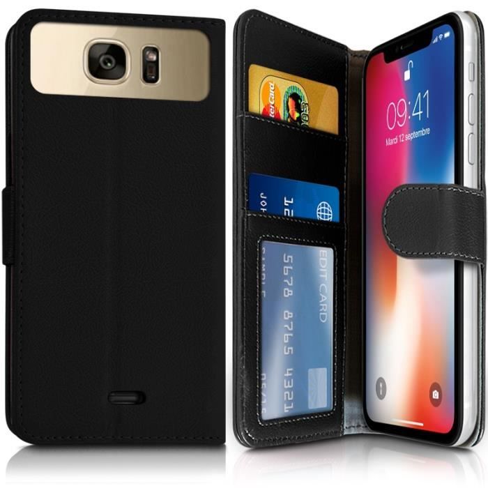 Etui Portefeuille Noir (Ref.1-A) pour Smartphone Logicom Le Wave