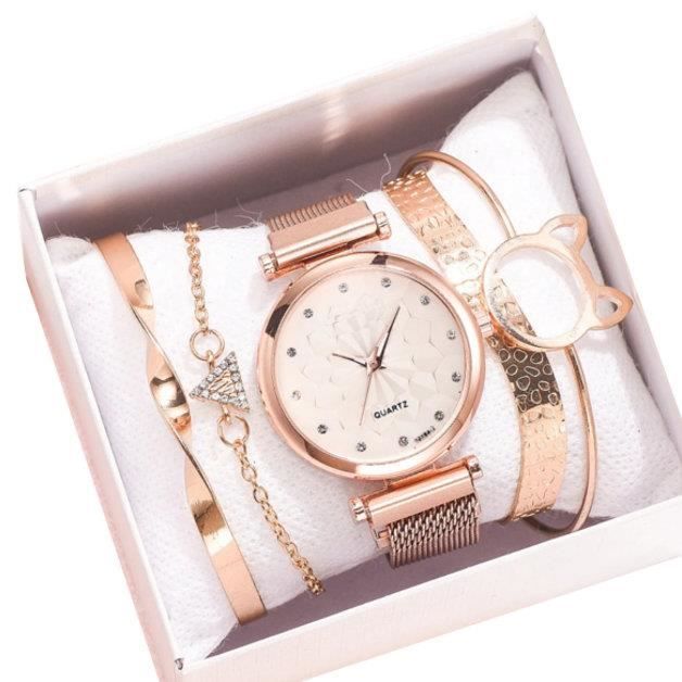 Coffret cadeau montre et bracelets femme simply v2 couleur rose