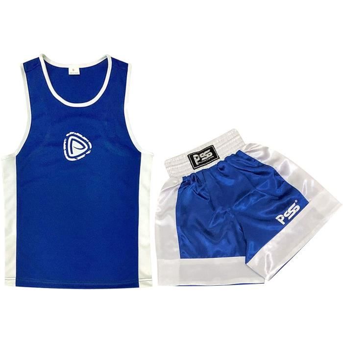 Ensemble De Boxe Enfants 3-14 ans 2 Pièces Débardeur + Short Enfant Tenue Boxe Kick-boxing Arts Martiaux - Bleu
