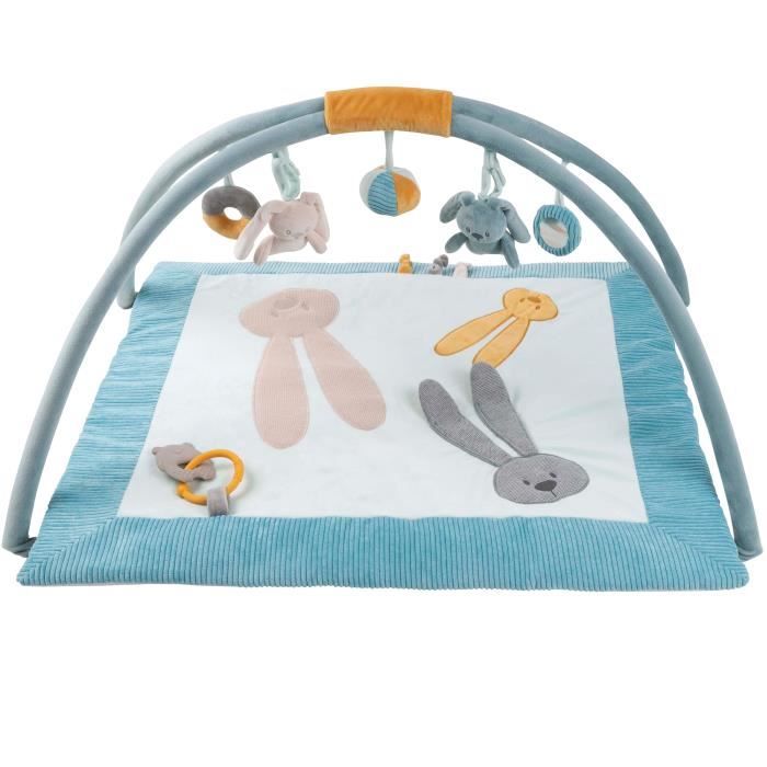 NATTOU Tapis d'éveil avec arches Lapidou - 80 x 80 cm - En polyester - Gris et bleu