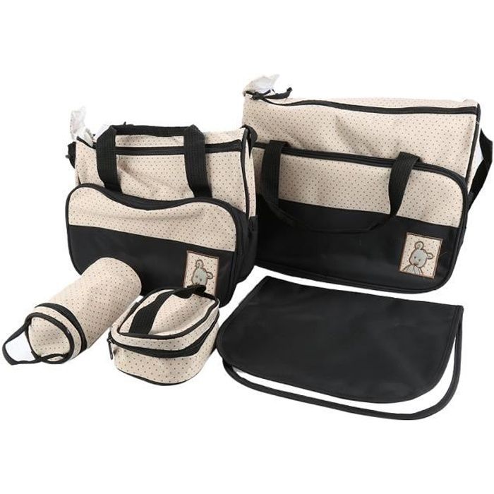 Sac à Main Langer Bébé Maman Set de 5pcs pour Promenade-Noir