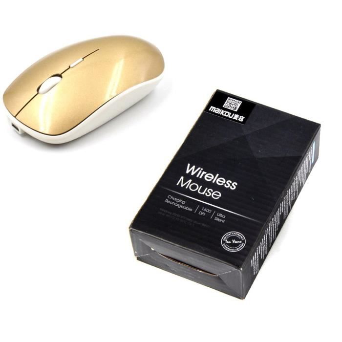 Réchauffeur rechargeable de souris d'ordinateur de PC de souris optique sans fil de Maikou 2.4G, couleur or