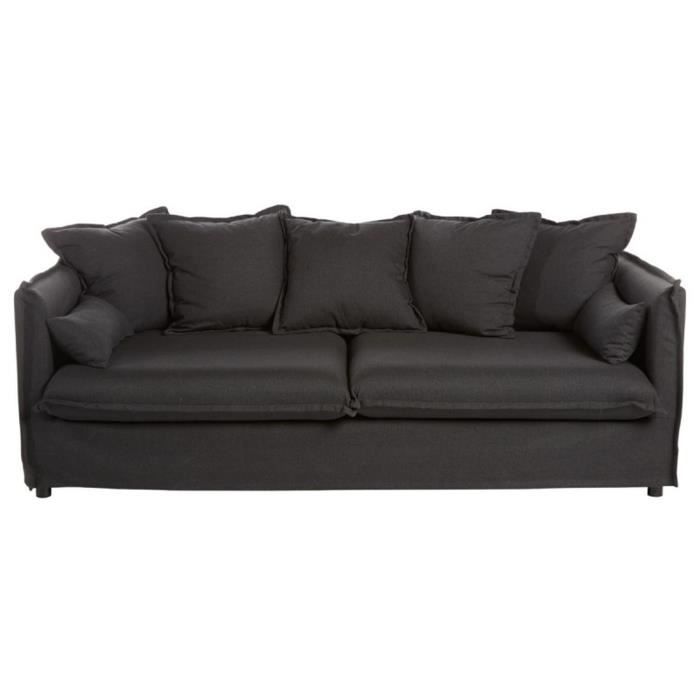 Canapé design 3 places en mousse polyuréthane 18kg-m3 coloris gris anthracite, l 210 x P 104 x H 78-69 cm