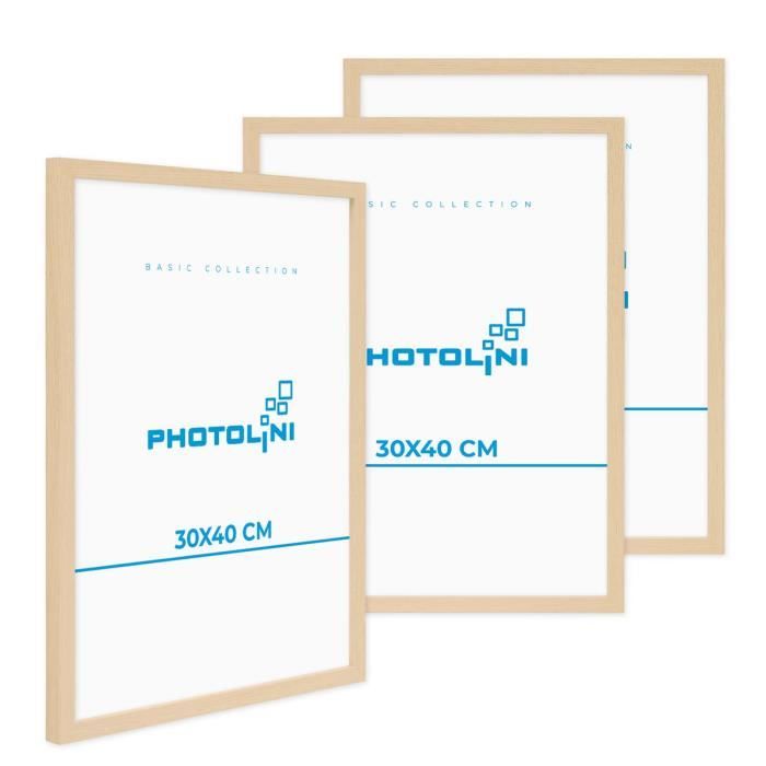 PHOTOLINI Lot de 3 cadres 30x40 cm Moderne Naturel en MDF avec vitre en acrylique