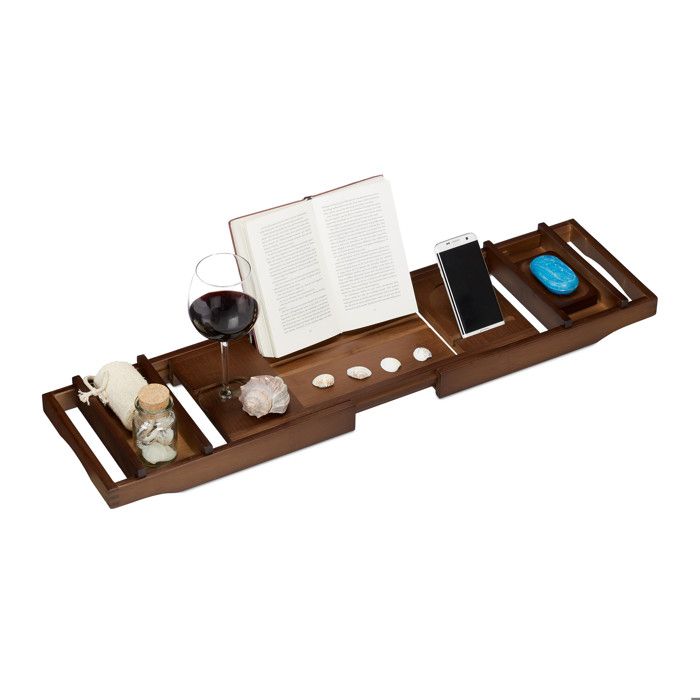 Relaxdays Pont de baignoire extensible plateau bambou tablette de bain salle de bain planche 75-109 cm, brun - 4052025255503