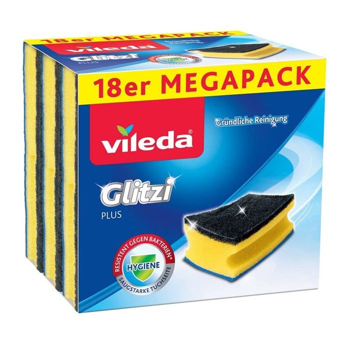Vileda - 148397 - Glitzi Plus Lot de 18 eponges Vaisselle Ultra-absorbantes avec Effet antibacterien Vileda - 148397 - Glitzi Plus Lot de 18 eponges Vaisselle Ultra-absorbantes avec Effet antibacterien