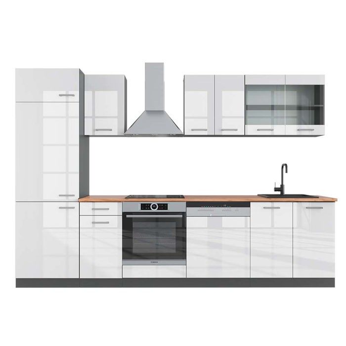 Cuisine R-Line, 300 cm sans plan de travail, Bordeaux haute brillance/anthracite, Vicco