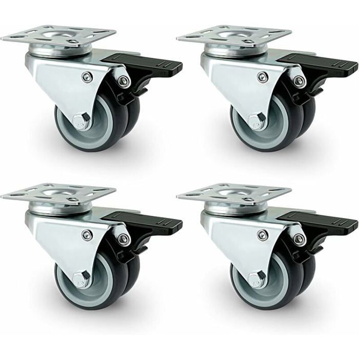 Lot De 4 Roulettes Pivotantes Extensibles Avec Frein - 40kg, Diamètre 3,8cm, Tige 22mm, Parfaites Pour Tables De Cuisine