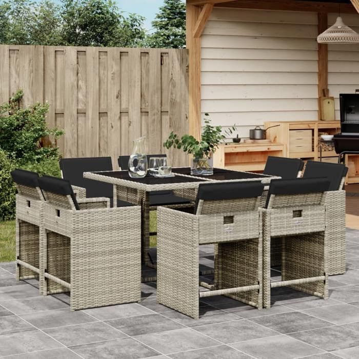 vidaXL Ensemble à Manger de Jardin avec Coussins 9 pcs Table et Chaise de Terrasse Meubles de Patio Mobilier dExtérieur